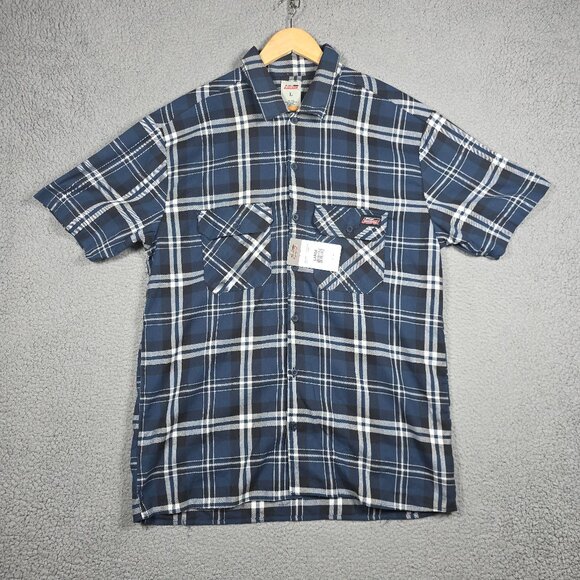 Dickies Work Shirt Mens Size Large Dark Navy Plaid Denim Twill Button Down NWT - Picture 1 of 10